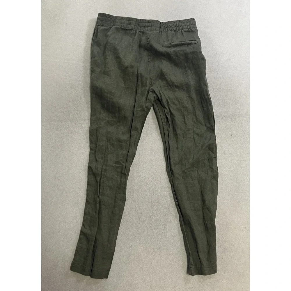 H&M Pants Women's Size XS Green 100% Linen Straight Leg Drawstring